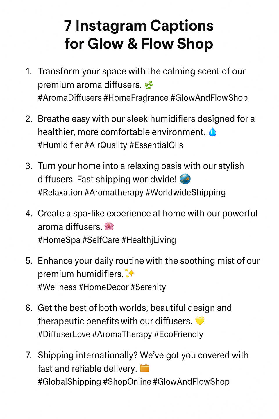 7 days free captions for Glow and Flow Shop