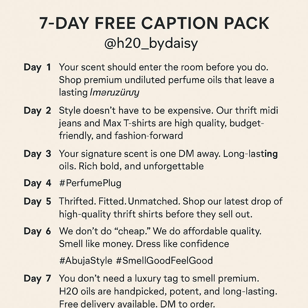 7 days free captions for H20bydaisy